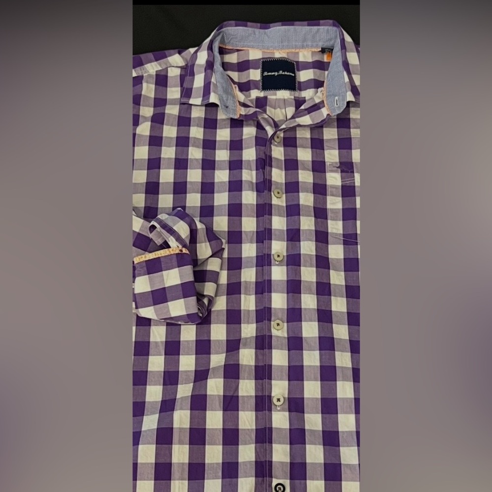 Tommy Bahama Purple and White Checkered Shirt